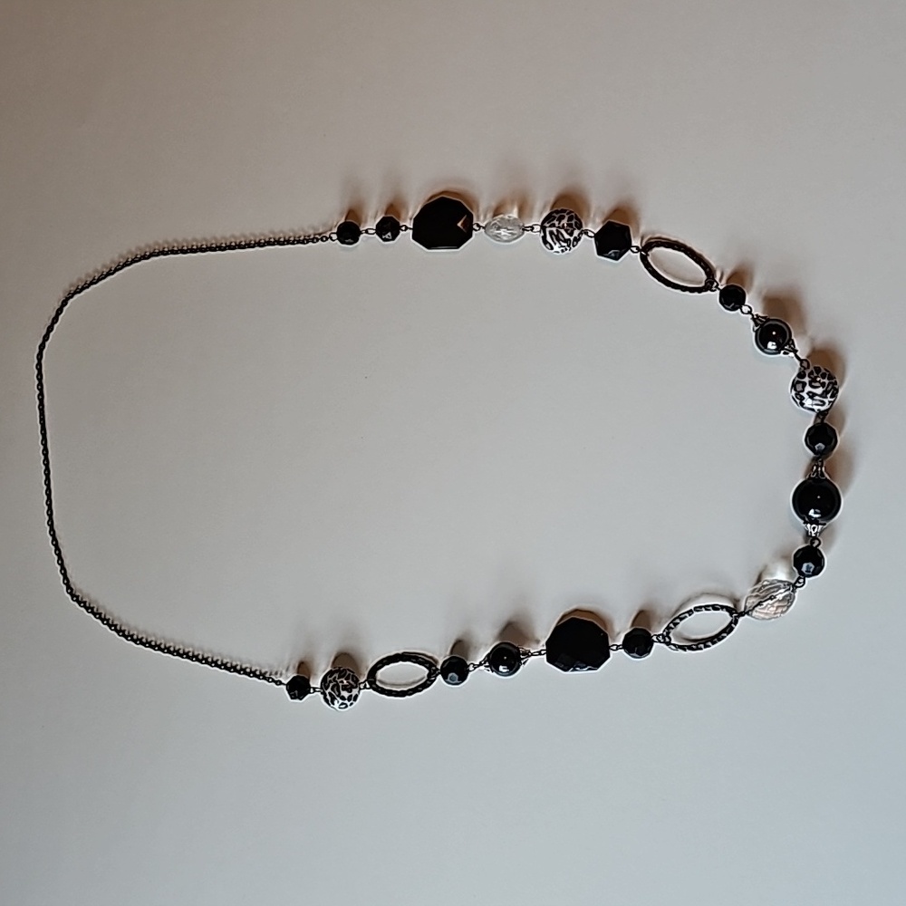 Animal Print & Black Beaded Long Necklace 34 Inches